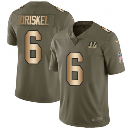 Men's Nike Cincinnati Bengals #6 Jeff Driskel Limited Olive/Gold 2017 Salute to Service NFL Jersey