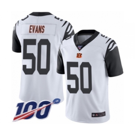 Men's Cincinnati Bengals #50 Jordan Evans Limited White Rush Vapor Untouchable 100th Season Football Jersey