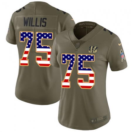 Women's Nike Cincinnati Bengals #75 Jordan Willis Limited Olive/USA Flag 2017 Salute to Service NFL Jersey