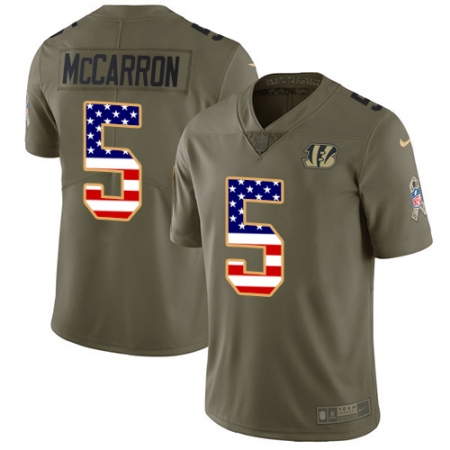 Men's Nike Cincinnati Bengals #5 AJ McCarron Limited Olive/USA Flag 2017 Salute to Service NFL Jersey