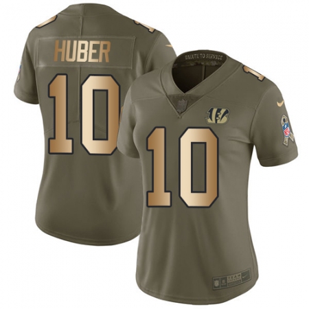 Women's Nike Cincinnati Bengals #10 Kevin Huber Limited Olive/Gold 2017 Salute to Service NFL Jersey