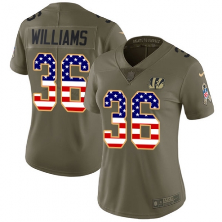 Women's Nike Cincinnati Bengals #36 Shawn Williams Limited Olive/USA Flag 2017 Salute to Service NFL Jersey
