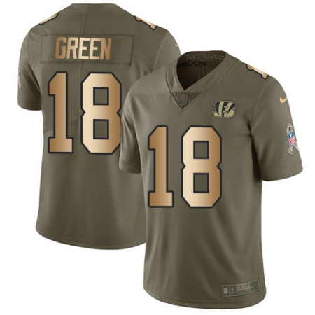 Men's Nike Cincinnati Bengals #18 A.J. Green Limited Olive/Gold 2017 Salute to Service NFL Jersey