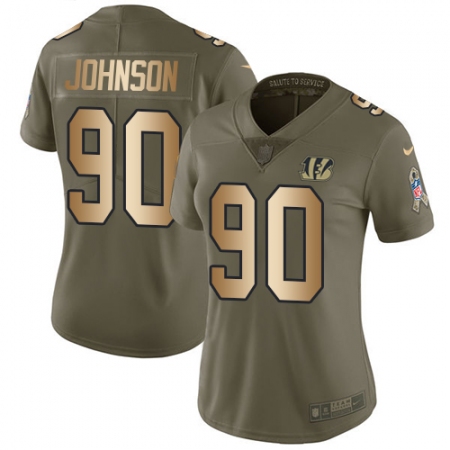 Women's Nike Cincinnati Bengals #90 Michael Johnson Limited Olive/Gold 2017 Salute to Service NFL Jersey