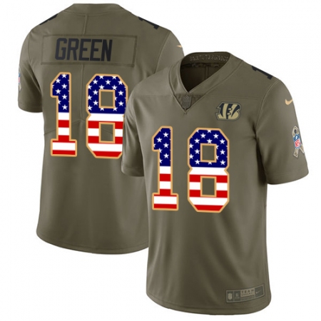 Youth Nike Cincinnati Bengals #18 A.J. Green Limited Olive/USA Flag 2017 Salute to Service NFL Jersey