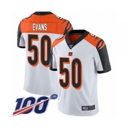 Men's Cincinnati Bengals #50 Jordan Evans White Vapor Untouchable Limited Player 100th Season Football Jersey