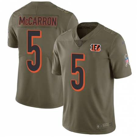 Youth Nike Cincinnati Bengals #5 AJ McCarron Limited Olive 2017 Salute to Service NFL Jersey