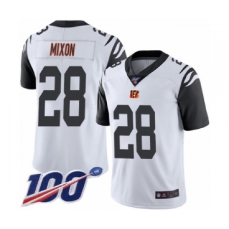 Men's Cincinnati Bengals #28 Joe Mixon Limited White Rush Vapor Untouchable 100th Season Football Jersey