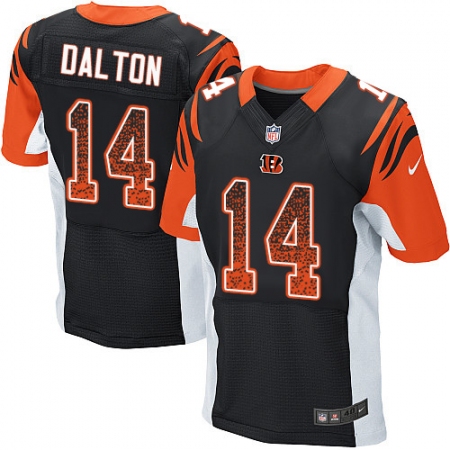 Men's Nike Cincinnati Bengals #14 Andy Dalton Elite Black Home Drift Fashion NFL Jersey