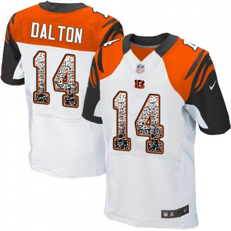 Men's Nike Cincinnati Bengals #14 Andy Dalton Elite White Road Drift Fashion NFL Jersey