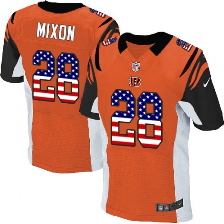 Men's Nike Cincinnati Bengals #28 Joe Mixon Elite Orange Alternate USA Flag Fashion NFL Jersey