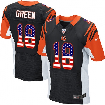 Men's Nike Cincinnati Bengals #18 A.J. Green Elite Black Home USA Flag Fashion NFL Jersey