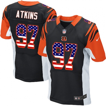 Men's Nike Cincinnati Bengals #97 Geno Atkins Elite Black Home USA Flag Fashion NFL Jersey