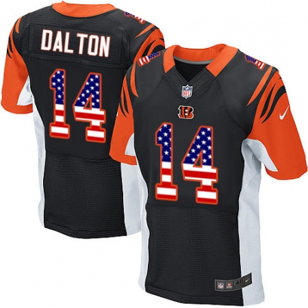 Men's Nike Cincinnati Bengals #14 Andy Dalton Elite Black Home USA Flag Fashion NFL Jersey