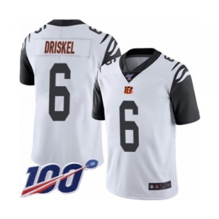 Men's Cincinnati Bengals #6 Jeff Driskel Limited White Rush Vapor Untouchable 100th Season Football Jersey