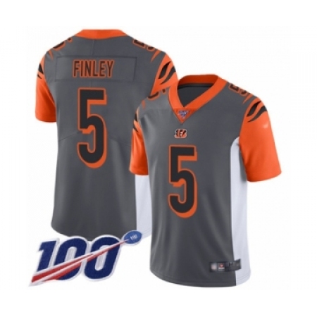 Men's Cincinnati Bengals #5 Ryan Finley Limited Silver Inverted Legend 100th Season Football Jersey