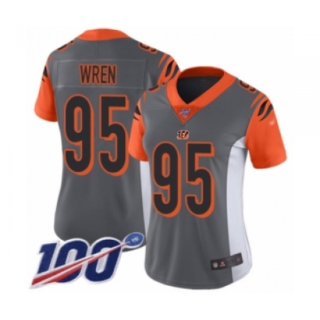 Women's Cincinnati Bengals #95 Renell Wren Limited Silver Inverted Legend 100th Season Football Jersey
