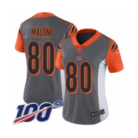Women's Cincinnati Bengals #80 Josh Malone Limited Silver Inverted Legend 100th Season Football Jersey