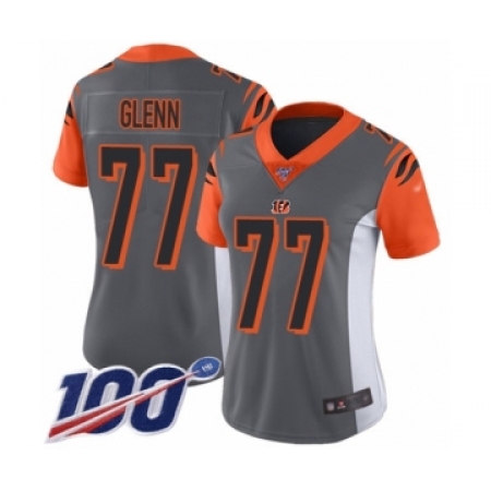 Women's Cincinnati Bengals #77 Cordy Glenn Limited Silver Inverted Legend 100th Season Football Jersey