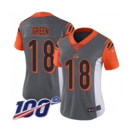Women's Cincinnati Bengals #18 A.J. Green Limited Silver Inverted Legend 100th Season Football Jersey