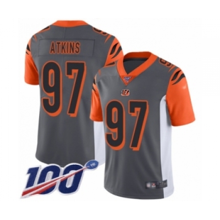 Youth Cincinnati Bengals #97 Geno Atkins Limited Silver Inverted Legend 100th Season Football Jersey