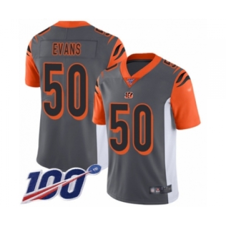 Youth Cincinnati Bengals #50 Jordan Evans Limited Silver Inverted Legend 100th Season Football Jersey