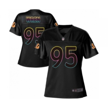 Women's Cincinnati Bengals #95 Renell Wren Game Black Fashion Football Jersey