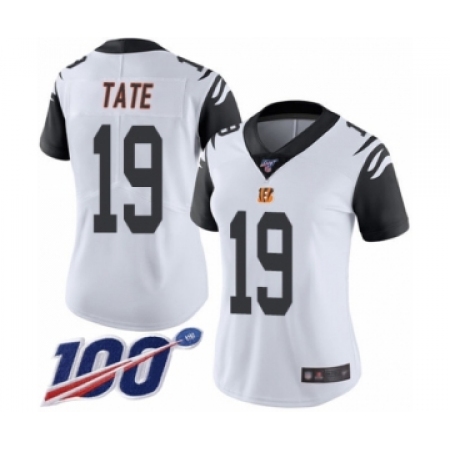 Women's Cincinnati Bengals #19 Auden Tate Limited White Rush Vapor Untouchable 100th Season Football Jersey
