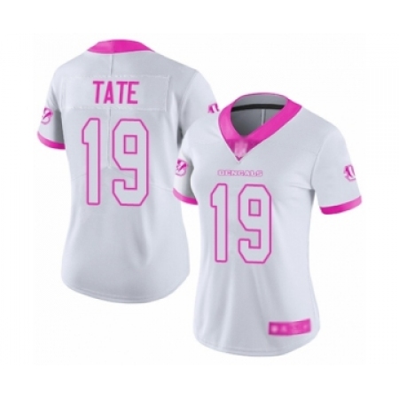 Women's Cincinnati Bengals #19 Auden Tate Limited White Pink Rush Fashion Football Jersey