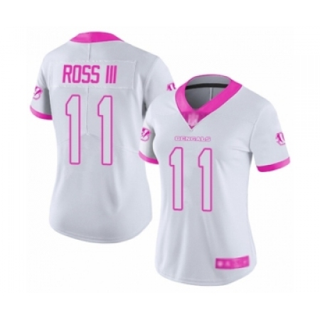 Women's Cincinnati Bengals #11 John Ross Limited White Pink Rush Fashion Football Jersey