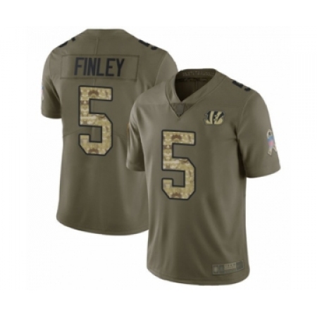 Youth Cincinnati Bengals #5 Ryan Finley Limited Olive Camo 2017 Salute to Service Football Jersey