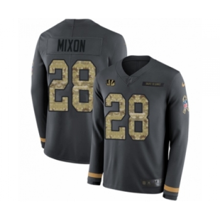 Men's Nike Cincinnati Bengals #28 Joe Mixon Limited Black Salute to Service Therma Long Sleeve NFL Jersey