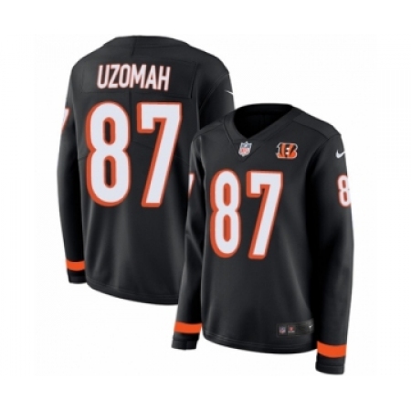 Women's Nike Cincinnati Bengals #87 C.J. Uzomah Limited Black Therma Long Sleeve NFL Jersey