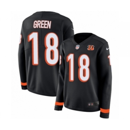 Women's Nike Cincinnati Bengals #18 A.J. Green Limited Black Therma Long Sleeve NFL Jersey