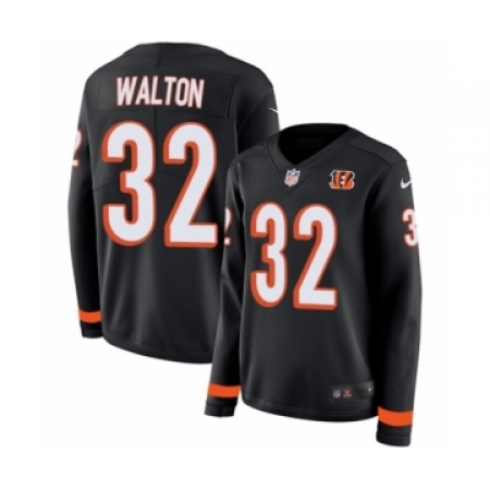 Women's Nike Cincinnati Bengals #32 Mark Walton Limited Black Therma Long Sleeve NFL Jersey